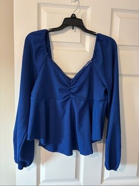 Altar'd State Royal Blue Long Sleeve Peplum Blouse